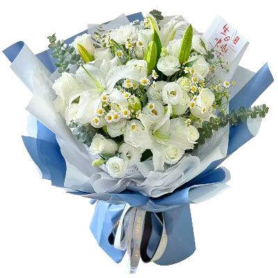 泸州11朵白玫瑰桔梗百合，爱永恒不息