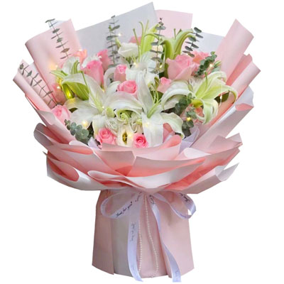 泸州16朵粉玫瑰百合，感情稳定坚固