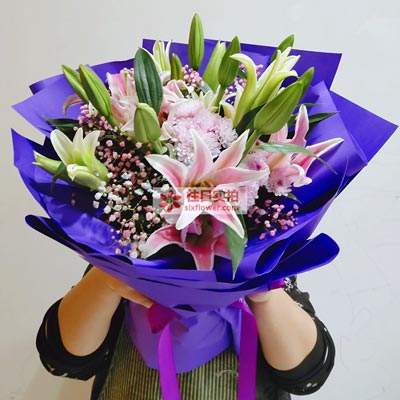 泸州6支粉色多头百合，真诚的问候